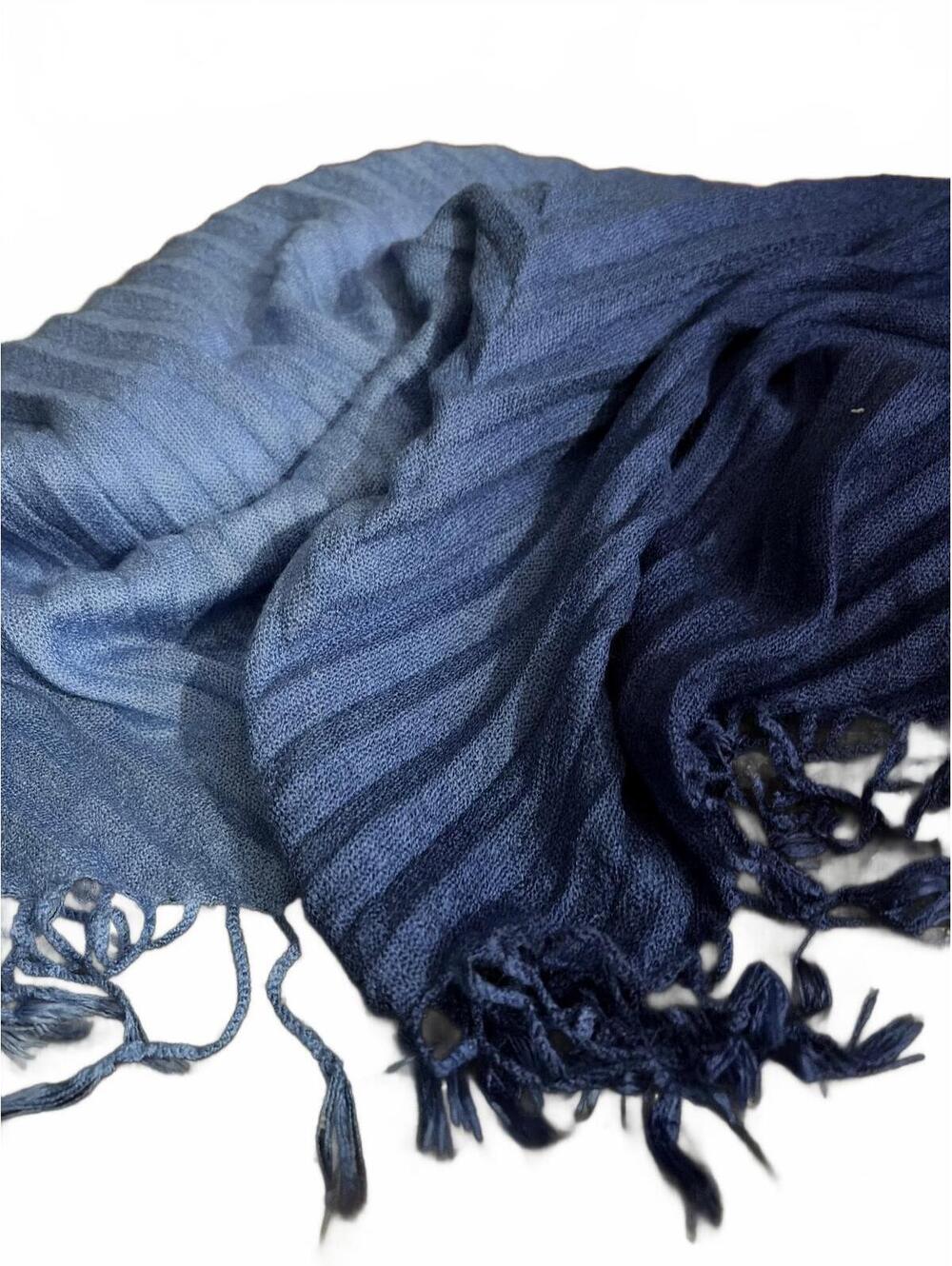 Coldwater Creek Blue Ombre Acrylic Shawl Wrap with Fringe